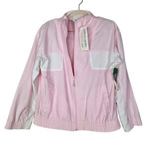 Deadstock 80s Pierre Cardin Actif M Pink White Full Zip Jacket Preppy Coastal